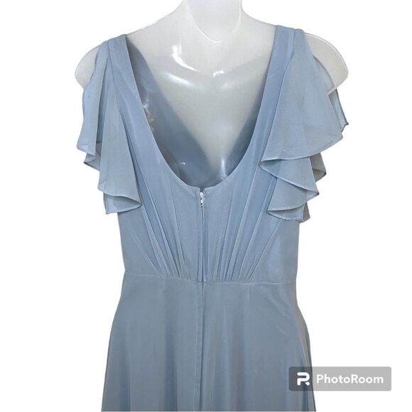 David’s Bridal Dusty Blue Long Flutter Sleeve Dress Size 2 - Picture 4 of 8